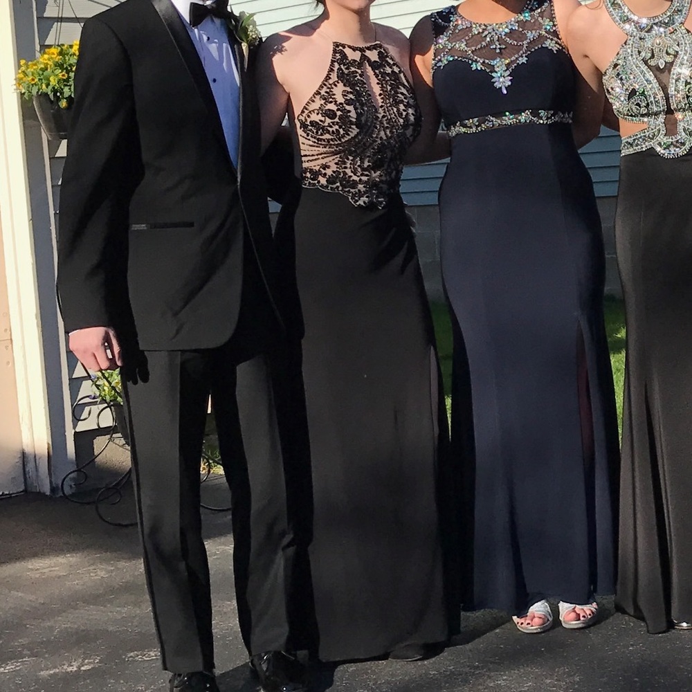 Navy Bedazzled Prom Dress - Picture 2 of 4